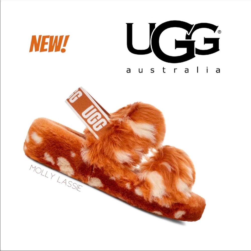 UGG WOMENS OH YEAH SPOTS FUR FLUFF SLIDE SANDAL